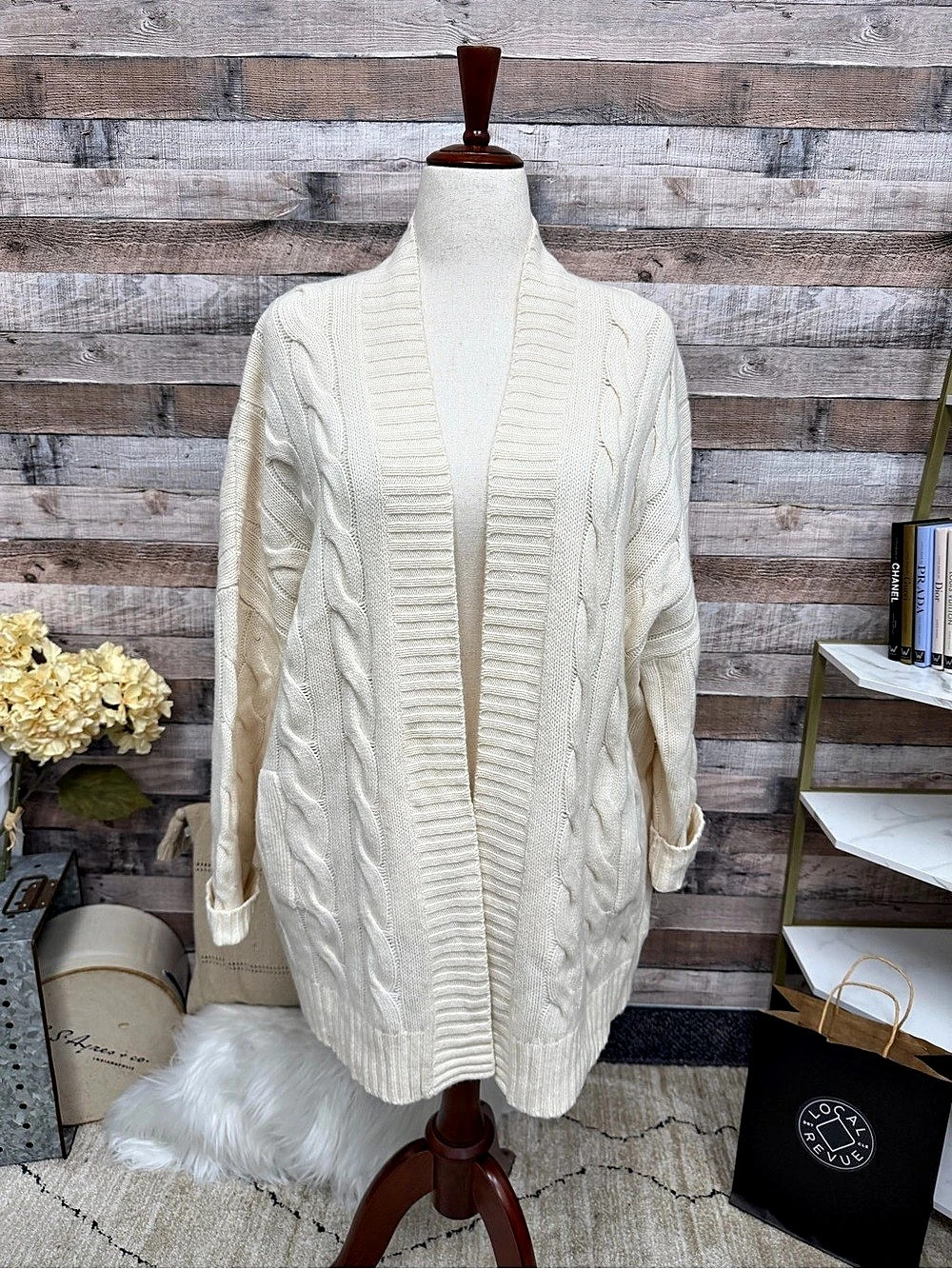 Polo Ralph Lauren cream knit open front cardigan xl